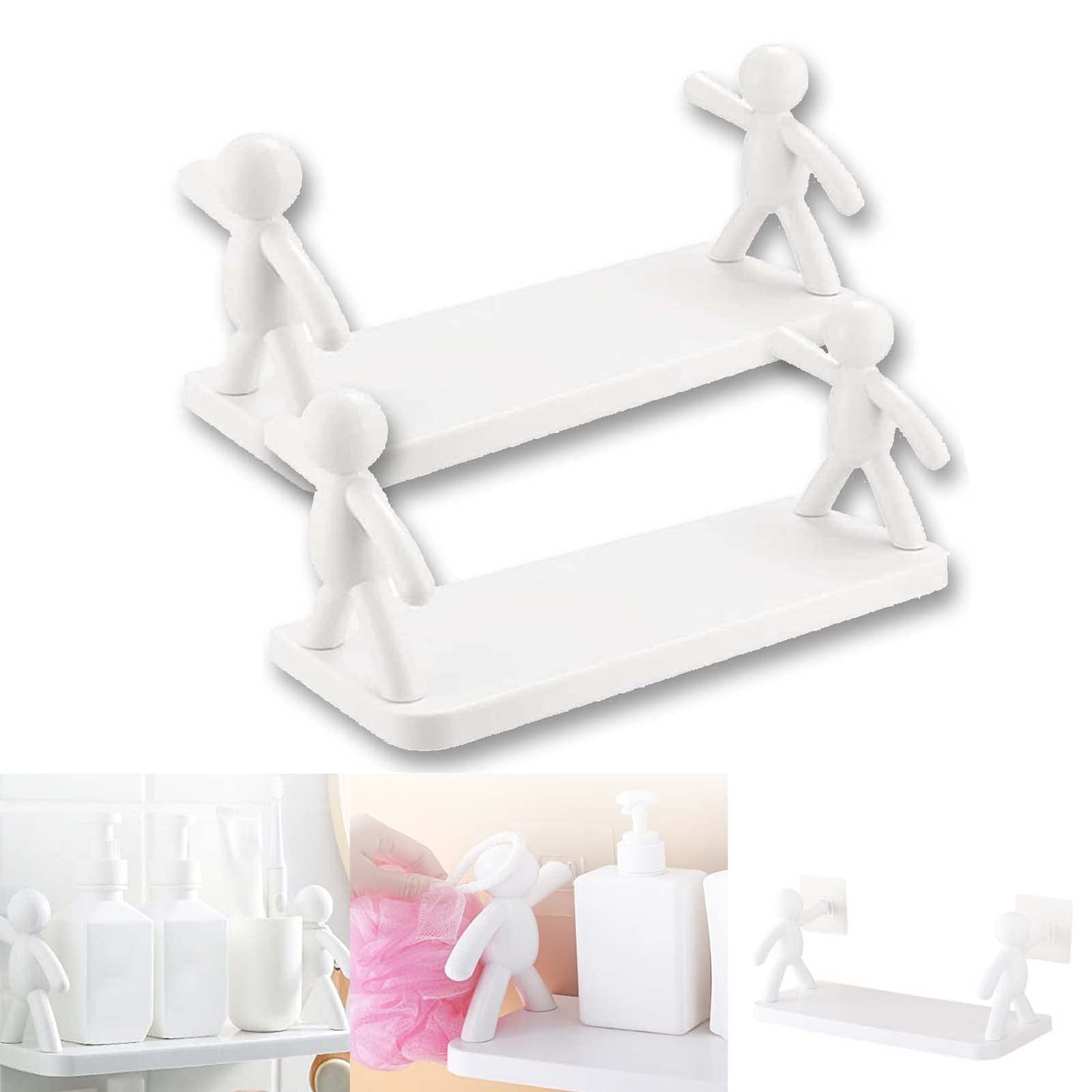 Villain Wall Mount Shelf - No Drill Hanging Storage Rack for Bathroom, Bedroom, Kitchen - Creative Small Cute Wall-Mounted Organizer (White, 2 Pack) - Perfect for Towels, Cosmetics, Spices & Small Items