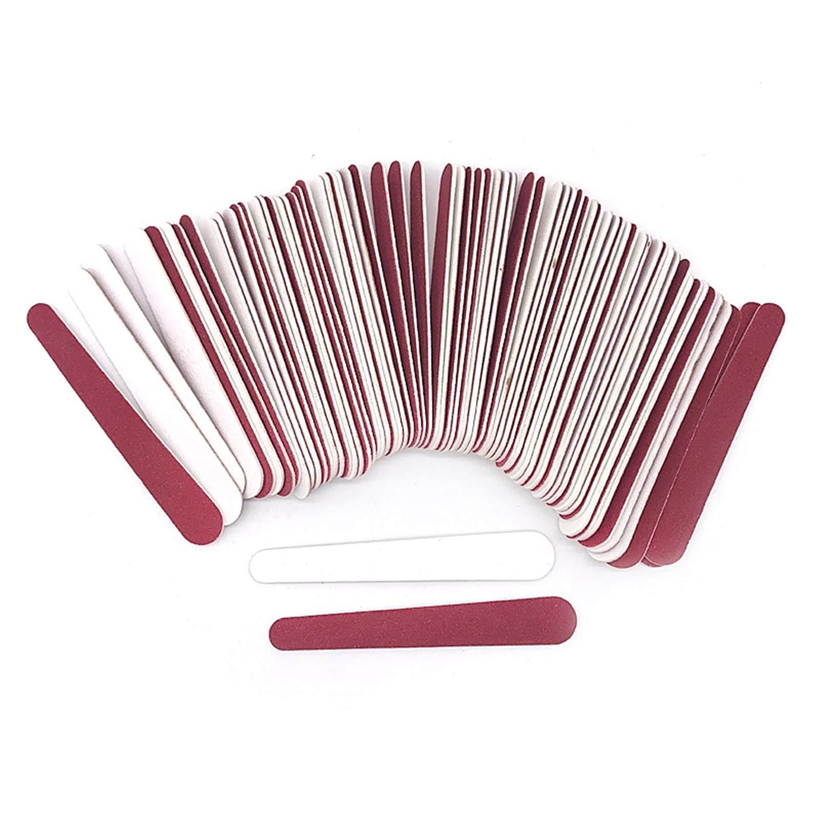 TOMYEUS 100 Pcs Mini Nail Files - 180/240 Grit Wooden Disposable Nail Buffers for Salon & Home Manicure - Red & White Sanding Polishing Tools for Nail Art & Professional Manicure Set | Perfect for DIY Nail Care, Travel & Beauty Salons