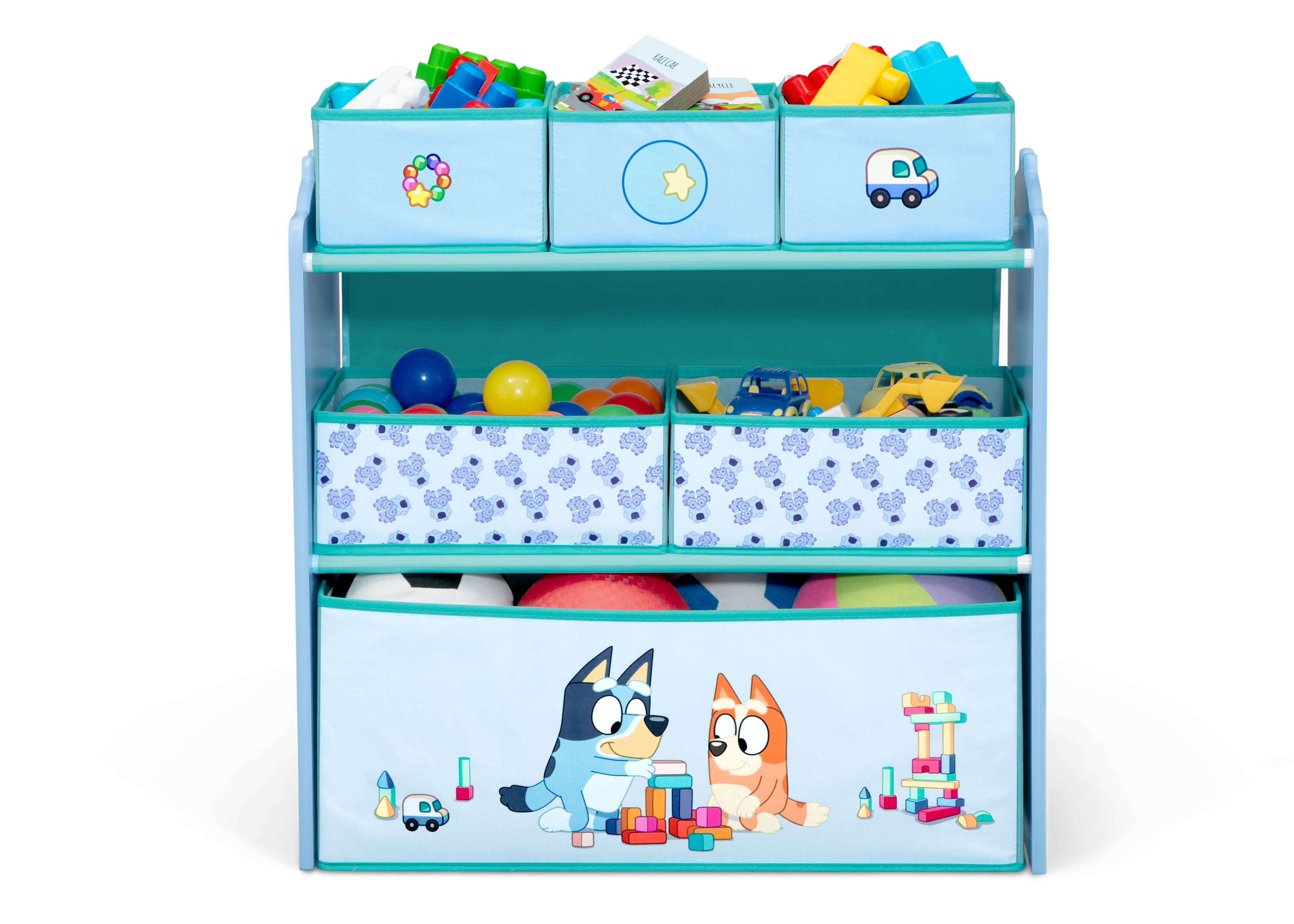 Bluey Themed 6-Bin Toy Storage Organizer for Kids - Durable Plastic Toy Box with Handles for Playroom, Bedroom, and Classroom Organization