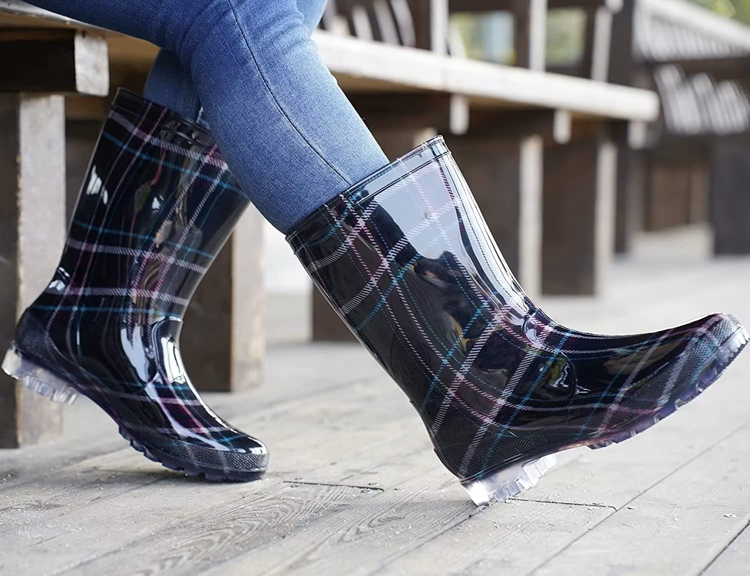 DaeRainy Women's Waterproof Mid-Calf Rain Boots - Non-Slip Garden, Fishing, Farm & Outdoor Work Boots for Women - Perfect for Rainy Days, Muddy Trails & Wet Conditions