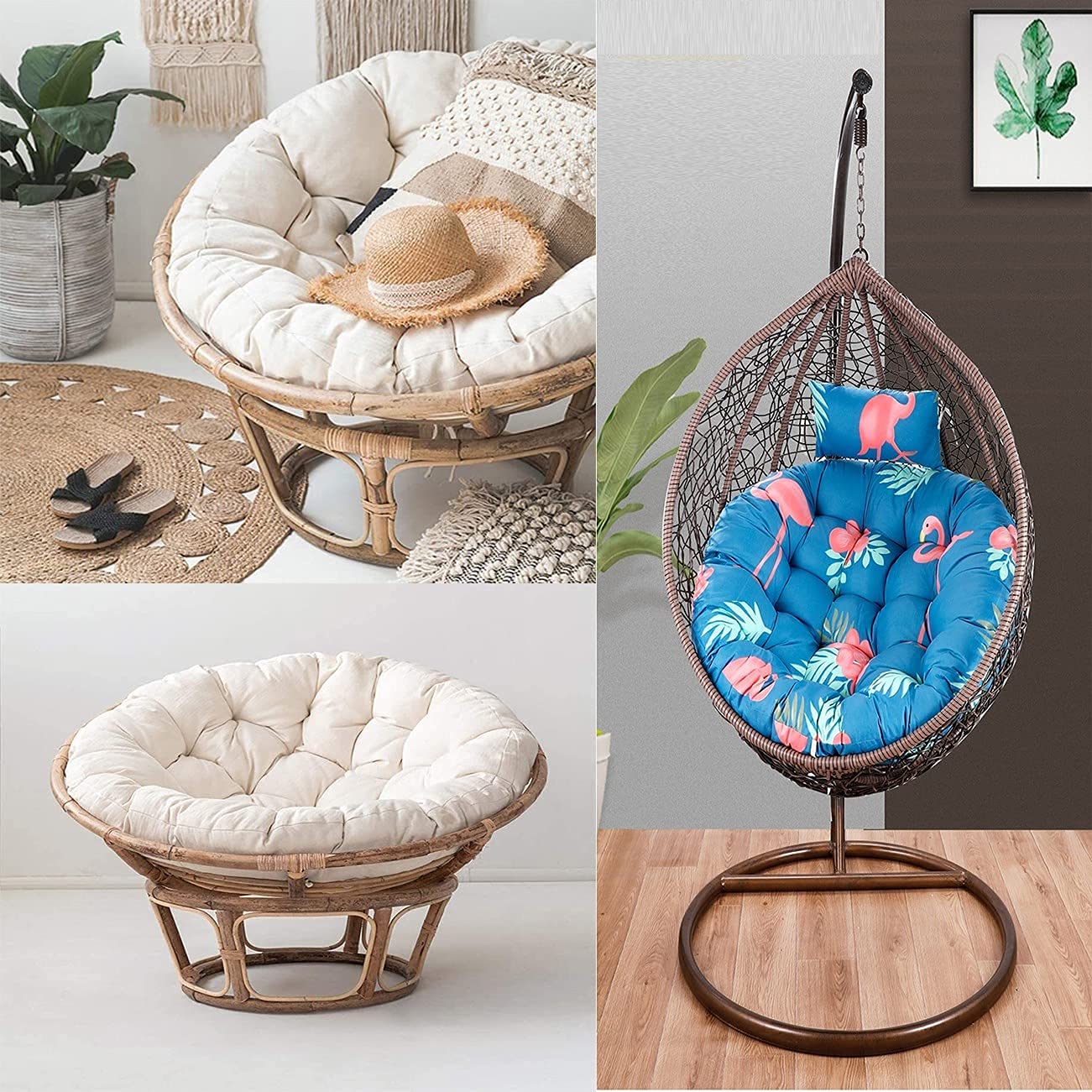 Replacement Egg Chair Cushion - Thickened Round Outdoor Hanging Swing Seat Cushion with Adjustable Headrest | Washable Garden Hammock Chair Pad (Rose Red) for Patio, Backyard & Poolside Relaxation