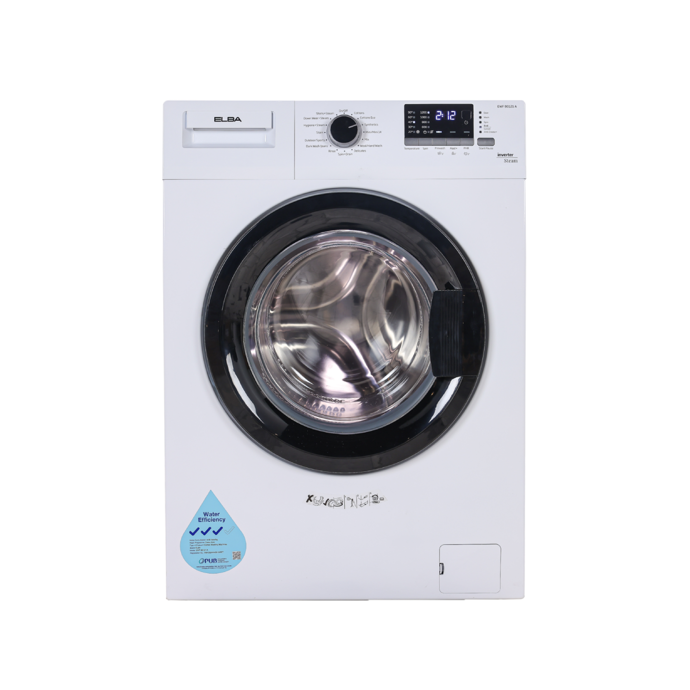 ELBA EWF 80121 A 8kg Front Load Washing Machine - Energy Efficient, Quiet, Large Capacity for Apartments & Small Homes - Perfect for Laundry Rooms & Compact Spaces