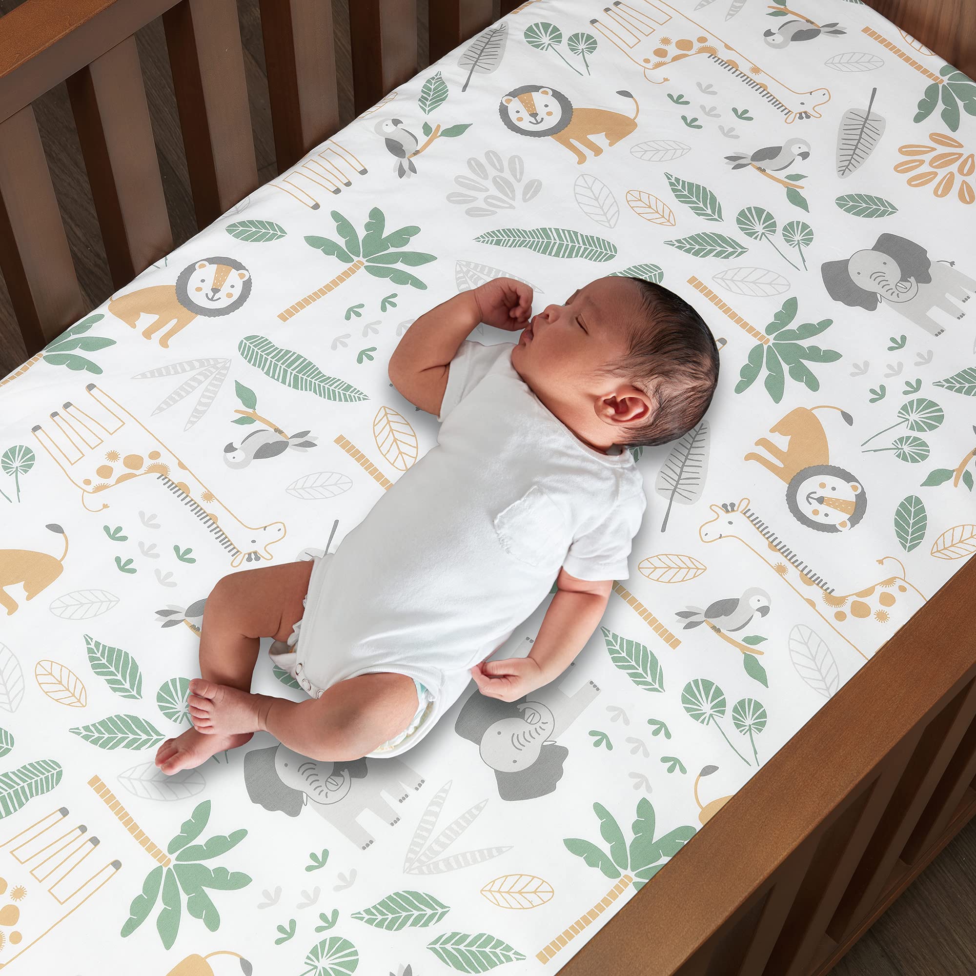 Lambs & Ivy Jungle Friends 5-Piece Safari Animals Nursery Baby Crib Bedding Set - Soft & Cozy Crib Sheets, Bumper, Skirt for Boys & Girls - Perfect for Jungle Theme Nursery Decor & Baby Shower Gifts