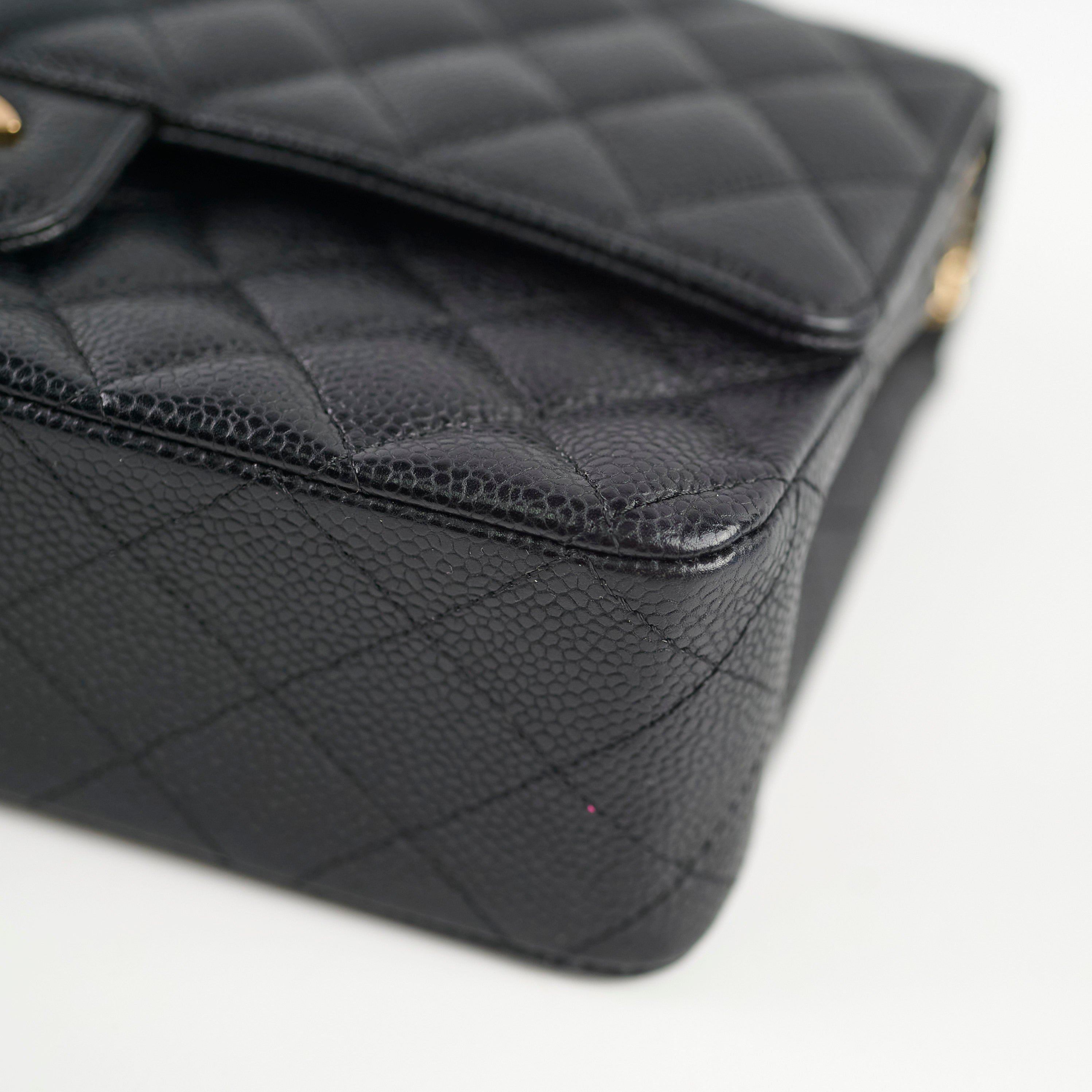 Chanel Medium/Large Caviar 24k Gold Double Classic Flap Bag in Black | Luxury Designer Handbag for Women | Perfect for Evening Events, Parties & Special Occasions