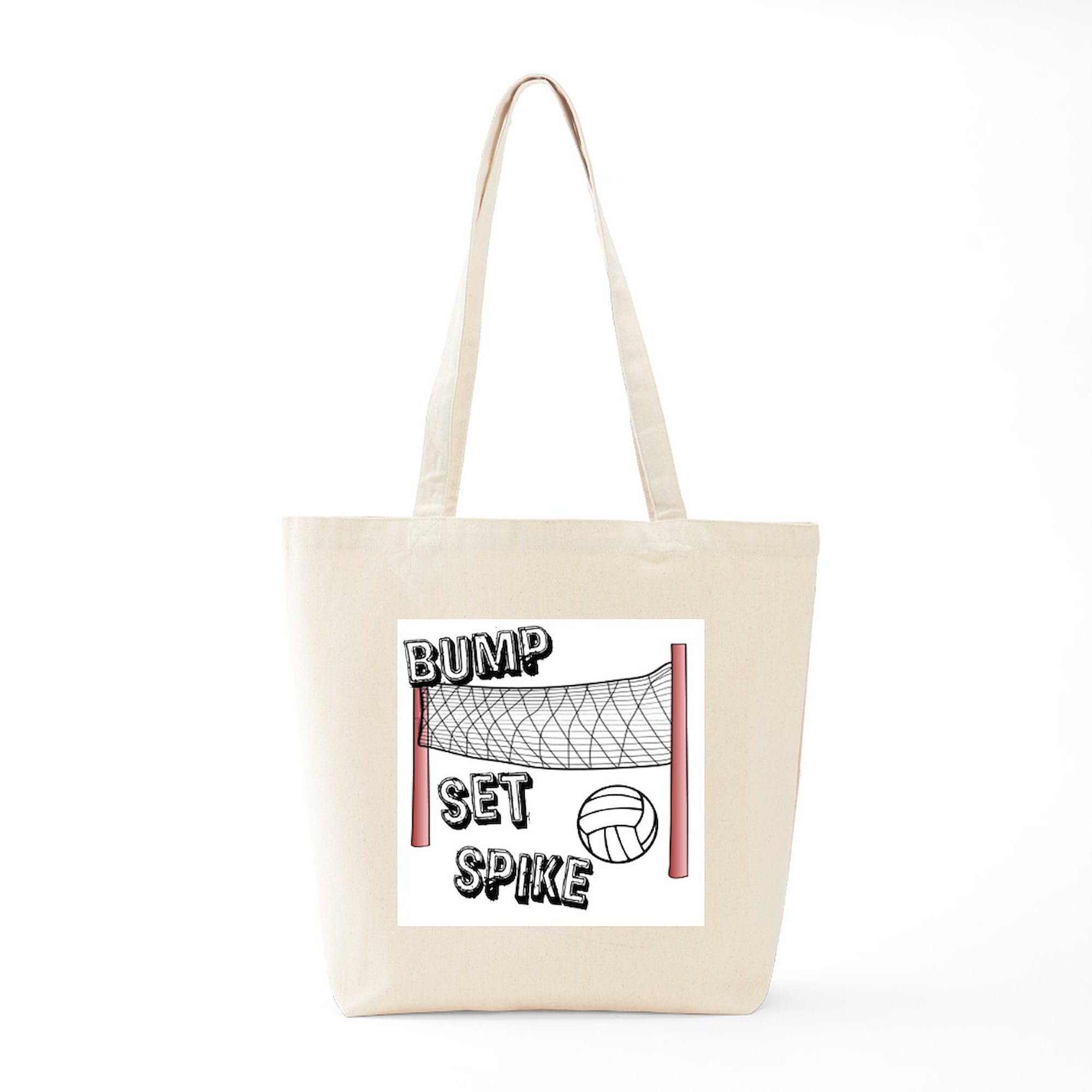 Bump Set Spike Tote Bag - Natural Canvas Reusable Shopping Bag for Volleyball Players & Fans | Perfect for Gym, Beach & Groceries