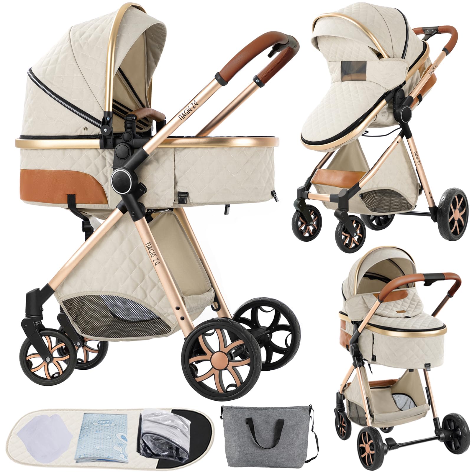 2 in 1 Convertible Baby Stroller with Bassinet - Reversible, Foldable & Portable Infant Pushchair for Newborn & Toddler | Lightweight Travel Stroller for Shopping, Park Walks & Outdoor Adventures (White)