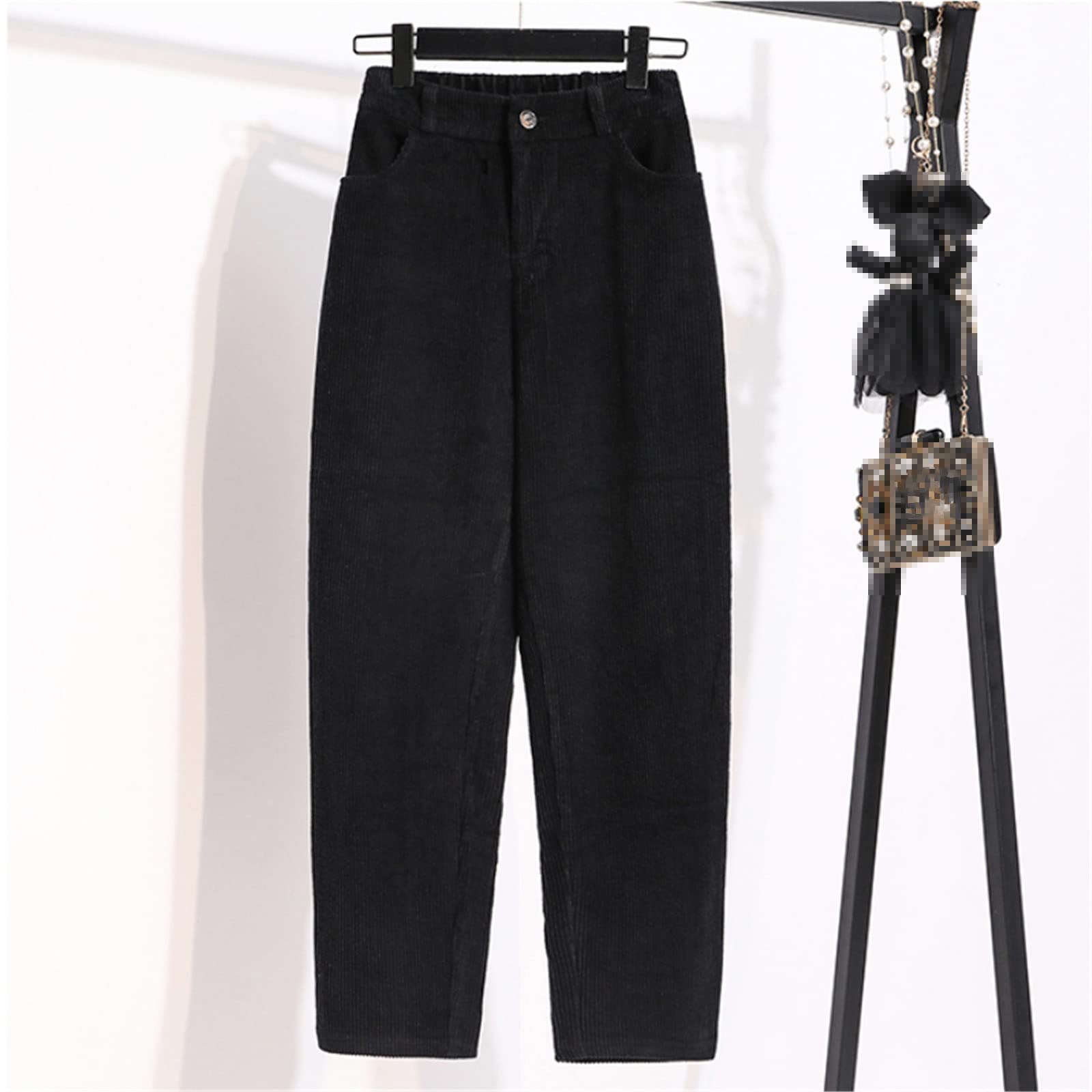 Elastic High Waist Women's Corduroy Pants - Plus Size Fall Straight Leg Casual Trousers, Retro Korean Style for Women | Perfect for Autumn Outfits, Office Wear & Casual Dates