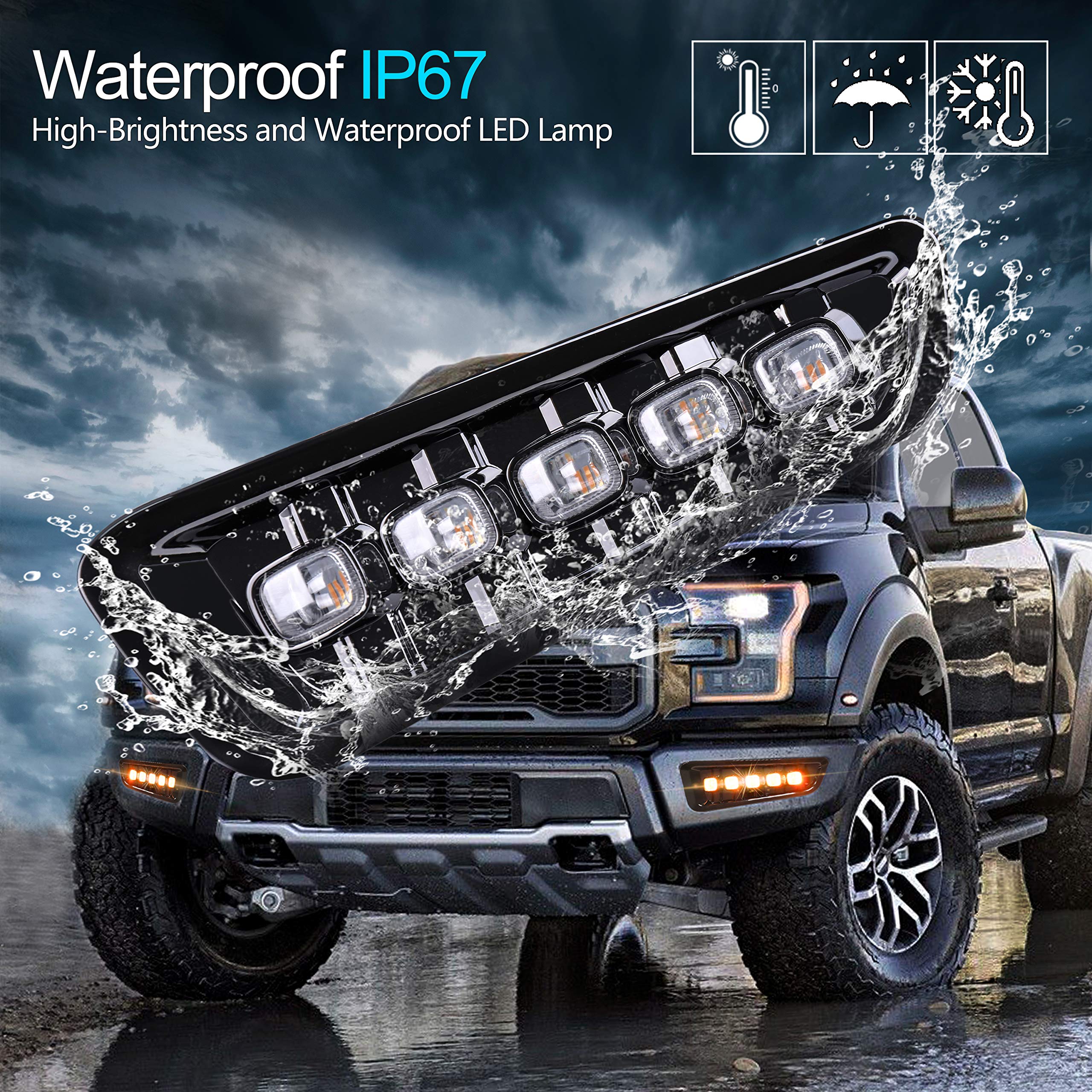 High-Performance LED Fog Lights with Amber Turn Signals & White DRL - Compatible with Ford F150 Raptor (2017-2020 Gen 2) | Durable Fog Light Assembly Kit for Off-Road, Night Driving & Extreme Weather Conditions