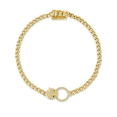 0.16CT Diamond & 0.03CT Emerald Panther Link Bracelet - Elegant Jewelry for Women, Perfect for Parties, Weddings & Special Occasions