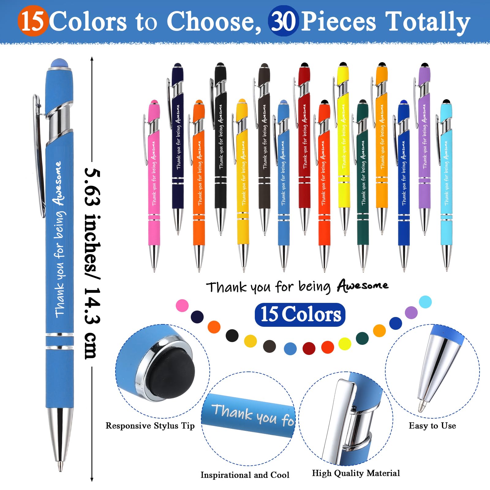 30 Pack Inspirational Ballpoint Pens Bulk - Motivational Thank You Quotes Pens with Black Pencil Case - Perfect Employee Appreciation Gifts for Teachers, Coworkers, Nurses & Office Staff - Great for Team Building, Recognition Awards & Workplace Encouragement