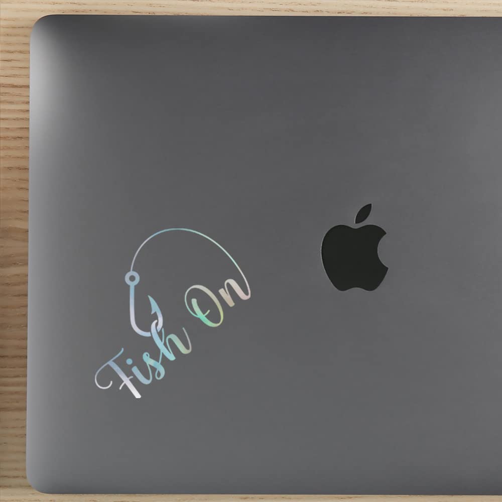 Premium Holographic Fish Fishing Hook Vinyl Decals (Set of 2) - Waterproof Stickers for Laptop, Phone, Helmet, Car Window, Bumper, Mug, Cup, Door & Wall Decor - Perfect for Anglers, Outdoor Enthusiasts & DIY Home Decoration