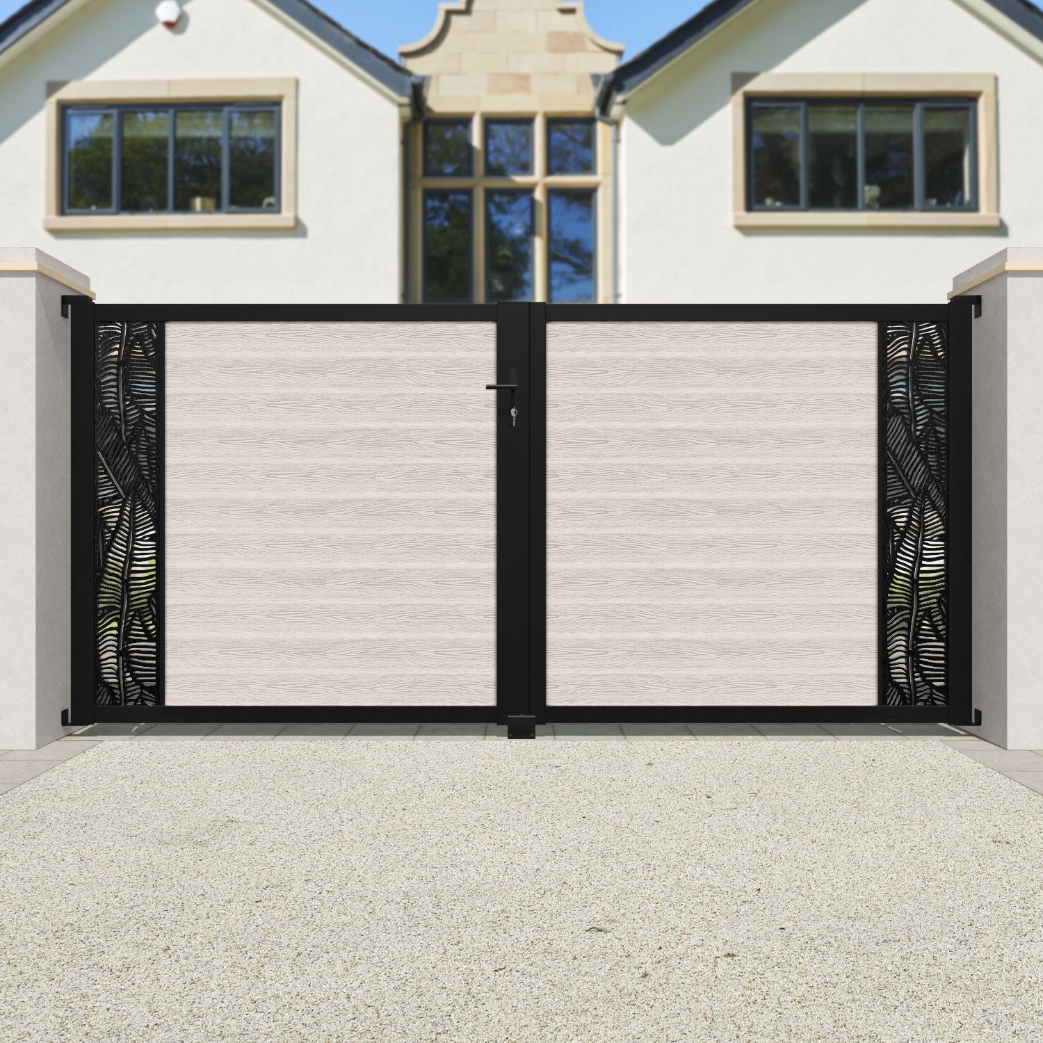 Classic Feather Straight Top Driveway Gate - Mid Stone End Screen - Elegant & Durable Entryway Solution for Homes & Estates | Perfect for Driveways, Gardens & Private Properties