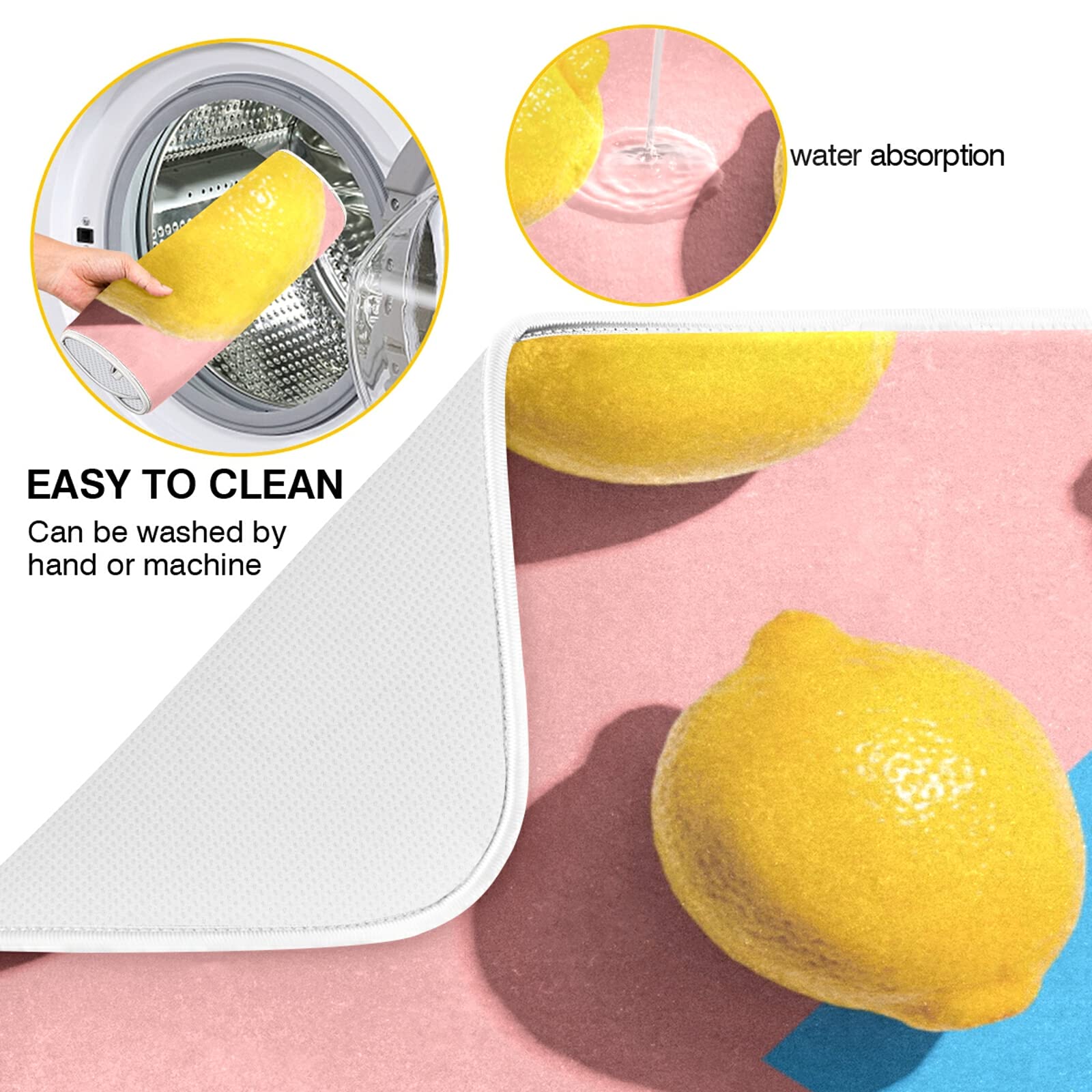 3D Lemon Fruit Kitchen Dish Drying Mat - 18x24 Inch Microfiber Reversible Drainer Rack Mat, Heat-Resistant & Washable Countertop Dish Pad - Perfect for Drying Dishes, Fruits, and Kitchen Utensils