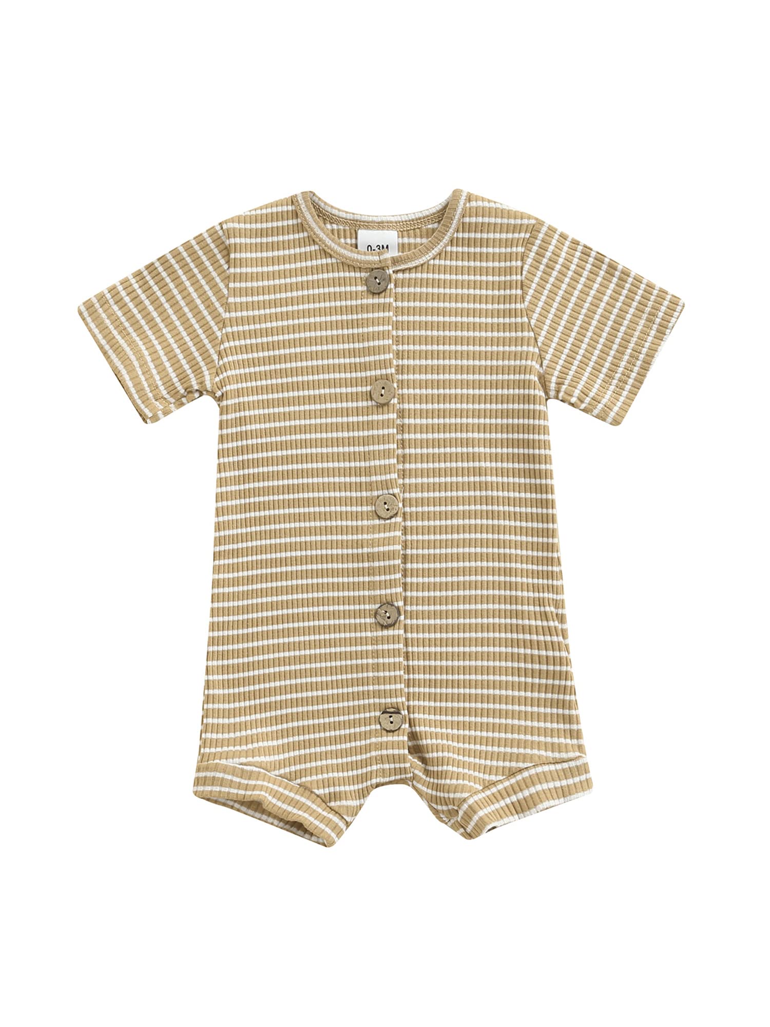 Baby Boys & Girls Striped Short Sleeve Romper Jumpsuit - Button Front Bodysuit with Ribbed Design - Soft Summer Outfit for Infants & Toddlers - Perfect for Playdates, Beach Trips & Family Photos