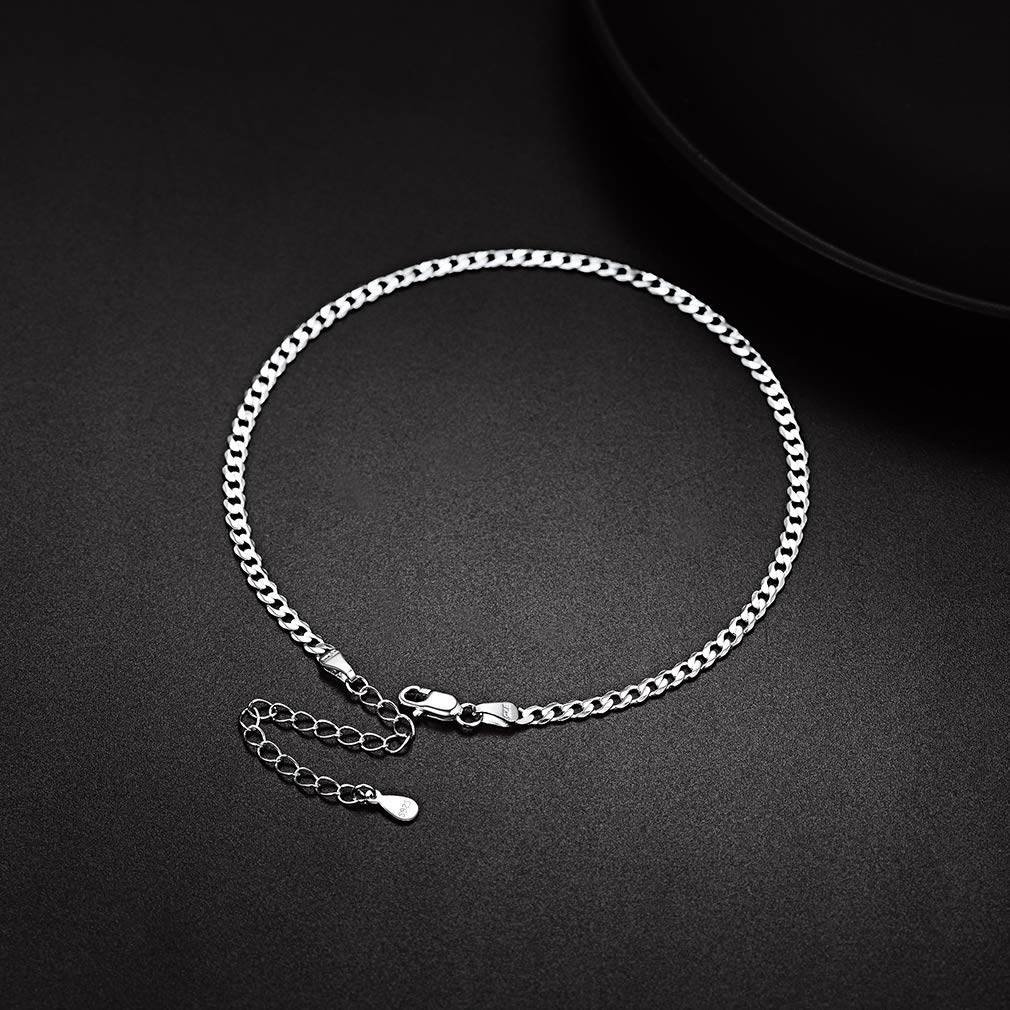 Sterling Silver Ankle Bracelets for Women - Adjustable 8.6-10.6