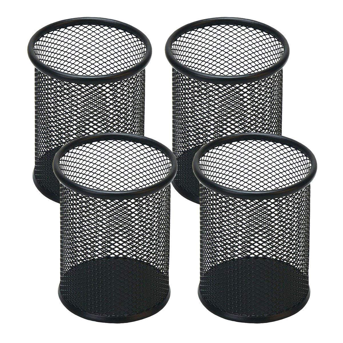 4 Pack Black Metal Mesh Pen Holder Cup - Desk Organizer for Pencils, Pens & Office Supplies | Perfect for Home, Office & School Use