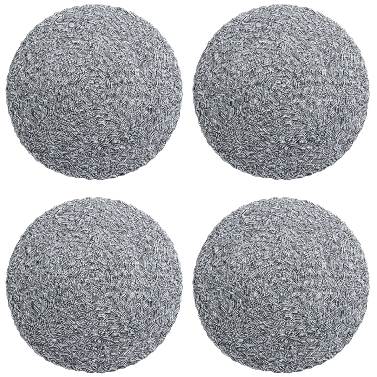 TIMOZERO Round Braided Placemats Set of 4 - Thick Heat-Resistant Woven Ramie Cotton Table Mats for Dining, Indoor & Outdoor Use - 15 Inch Gray - Perfect for Dinner Parties, BBQs, and Everyday Meals