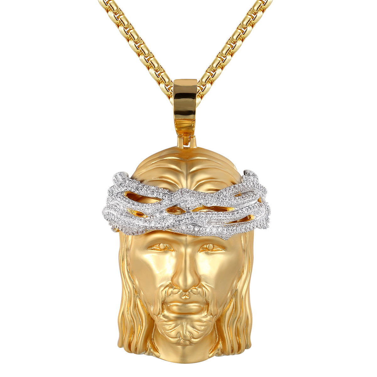 Men's Jesus Matte Face Charm Pave Set Crown Hip Hop 925 Silver Pendant Necklace - Religious Jewelry for Men, Hip Hop Fashion Accessory, Gift for Him - Perfect for Everyday Wear, Parties, and Special Occasions