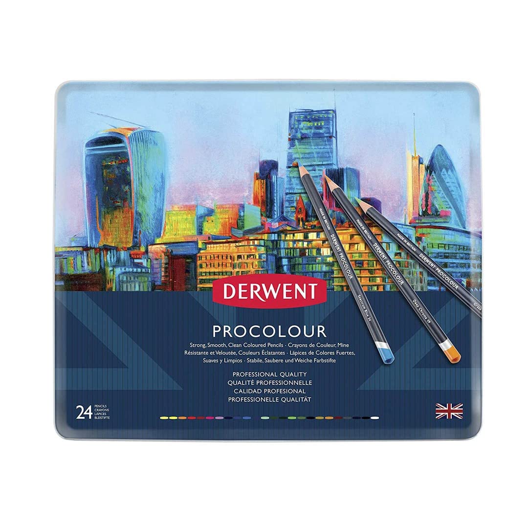 Derwent Procolour Colored Pencils Set - 24 Premium Artist Drawing Pencils in Metal Tin for Professional Sketching, Coloring & Art Projects - Perfect for Adults & Students (2302506)