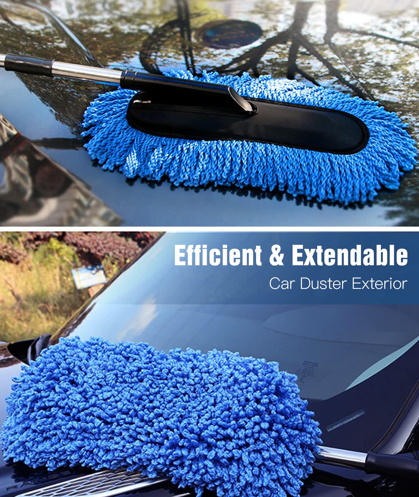 3 Pack Car Duster Kit - Extendable Microfiber Dust Brush, Scratch-Free Dash Duster & Soft Interior Brush for Car, Motorcycle & Home Cleaning - Perfect for Vehicle Detailing & Household Maintenance