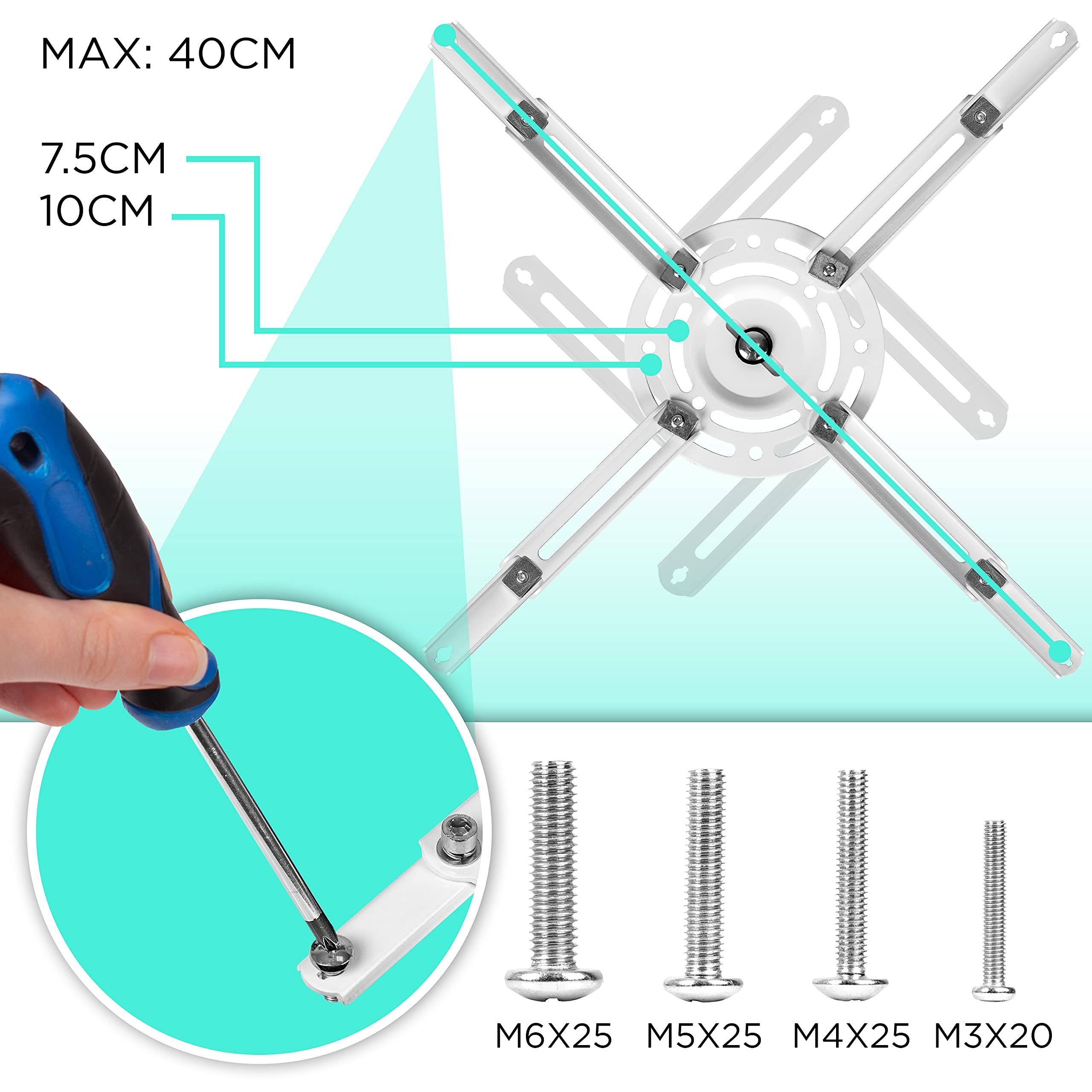Heavy Duty Universal Projector Mount Stand for Ceiling or Wall - 30 lbs Capacity, Adjustable Tilt Swivel & Rotation - White | Perfect for Home Theater, Classroom & Office Presentations