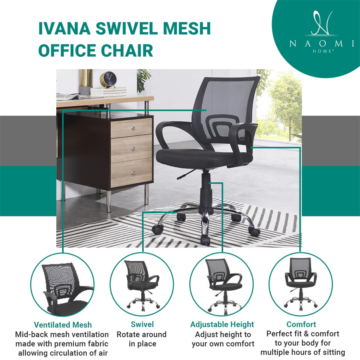 Ergonomic Home Office Desk Chair with Adjustable Lumbar Support - Comfortable Swivel Rolling Computer Chair for Small & Tall Desks, White & Brown Executive Chair - Perfect for Remote Work, Gaming, and Long Hours at Office Desk
