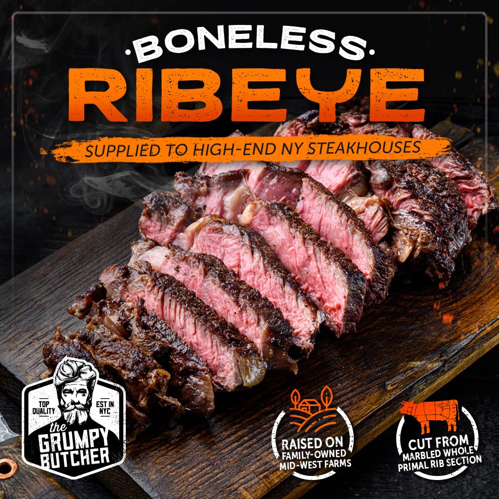 Grumpy Butcher Premium Steak Gift Box - 2 Ribeye Steaks (14 oz each) & 2 Top Sirloin Steaks (6 oz each) | Gourmet Beef Gift Set for BBQ, Dinner Parties & Special Occasions | Carne Asada Meat Selection