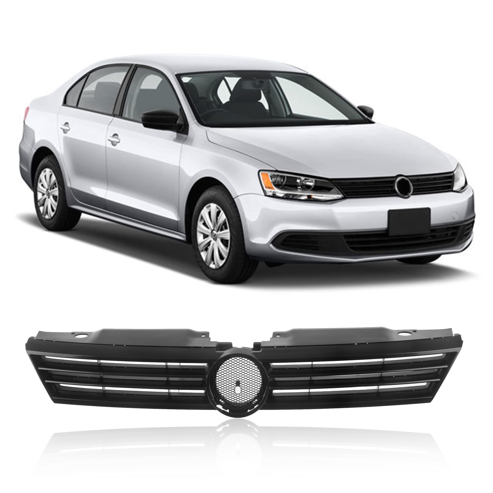 Black Front Grille Compatible with 2011-2014 Volkswagen Jetta Sedan | VW1200151 5C6853651QWA | Perfect Fit & Durable Design | Upgrade Your Car's Appearance for Street Style & Show Events