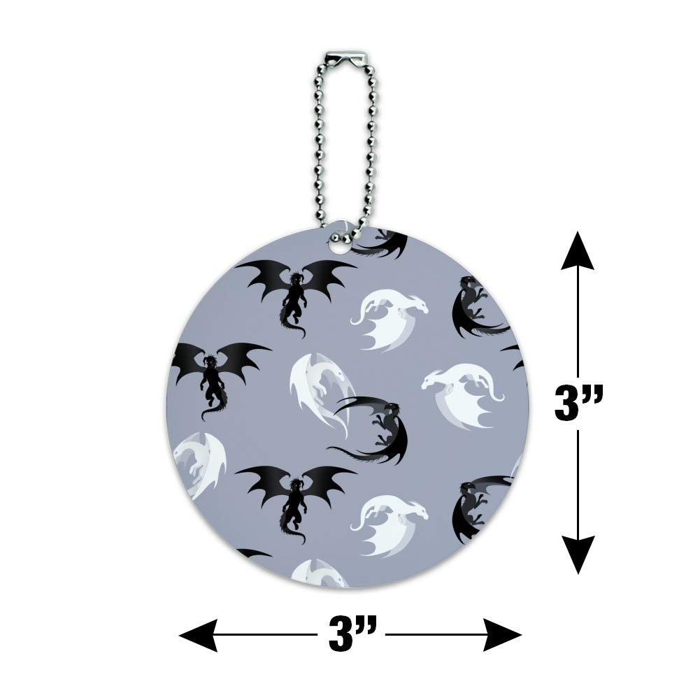 Black and White Dragon Pattern Round Luggage ID Tag for Suitcase & Carry-On - Perfect for Travel Identification & Baggage Tracking