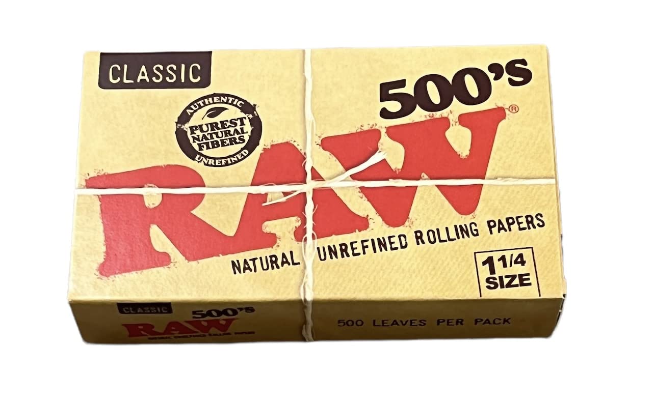 Raw Classic Rolling Paper 1 1/4 Size - 500 Sheets per Pack with Free RSV Scoop Card | Premium Rolling Papers for Smooth Smoking Experience | Perfect for Hand Rolling Cigarettes, Herbs & Tobacco