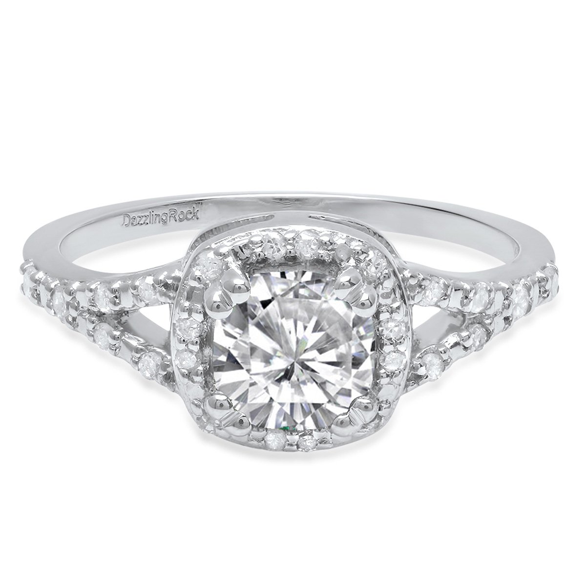 Dazzlingrock 6mm Cushion Cut Lab-Created Gemstone & White Diamond Sterling Silver Engagement Ring for Women - Perfect for Proposals, Anniversaries & Special Occasions