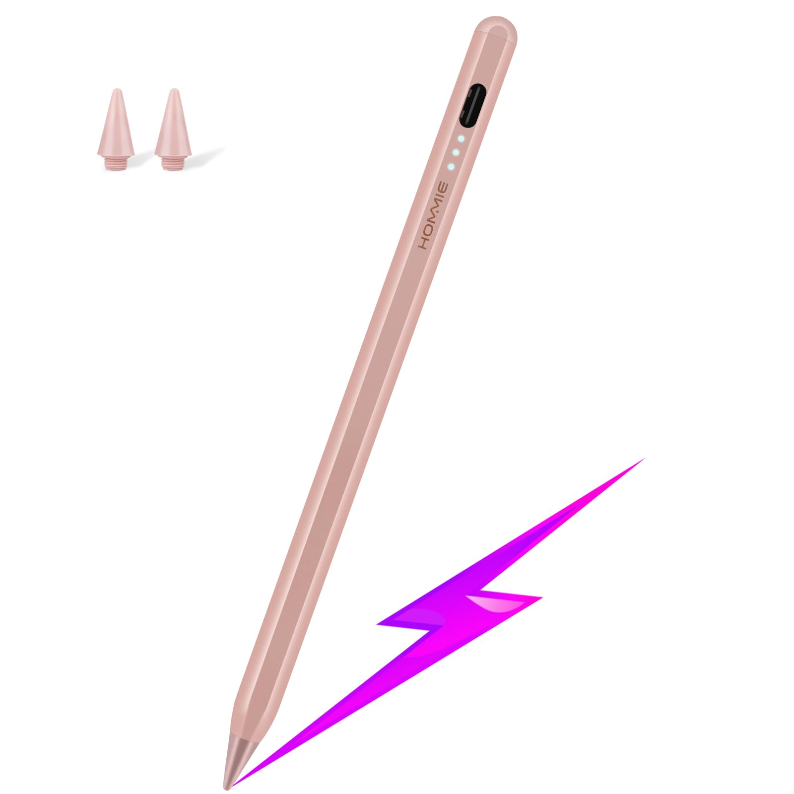 Hommie Stylus Pen for iPad (2018-2023 Models) - Rechargeable Magnetic Apple Pencil Alternative with 3 LED Indicators & Palm Rejection - Compatible with iPad 6/7/8/9, Mini 5/6, Air 3/4/5 & Pro 11/12.9 Inch (Rose Gold) - Perfect for Drawing, Note-Taking & Digital Art
