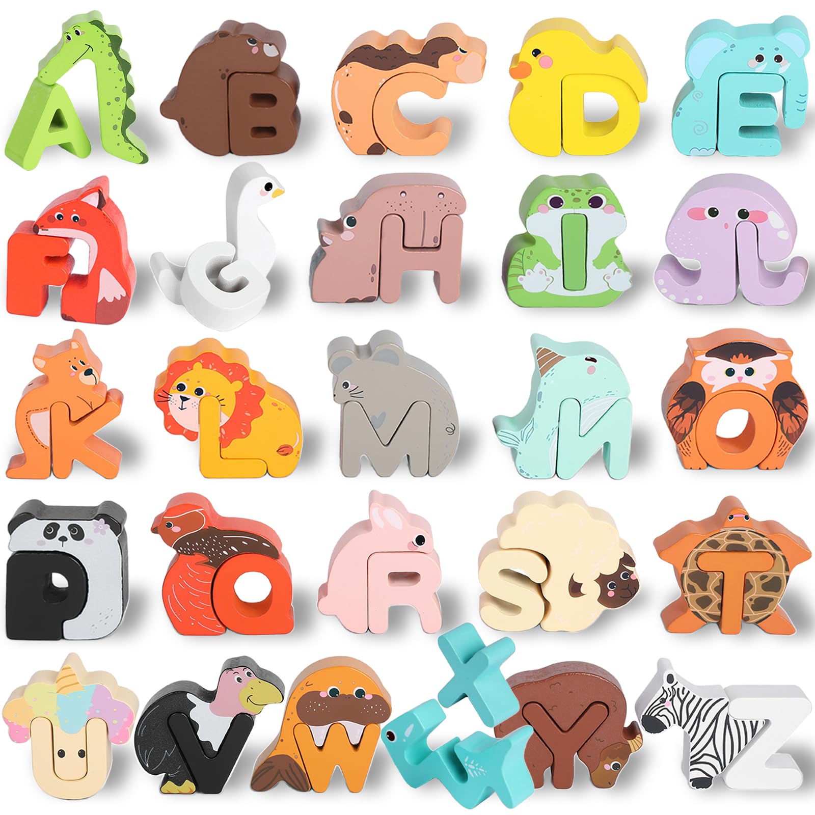 Wooden Animal Alphabet Puzzle - ABC Learning & Matching Game for Toddlers 2-4 Years | Montessori Educational Toy for Preschool Kids 3-5 | Perfect for Early Childhood Education & Homeschooling Activities