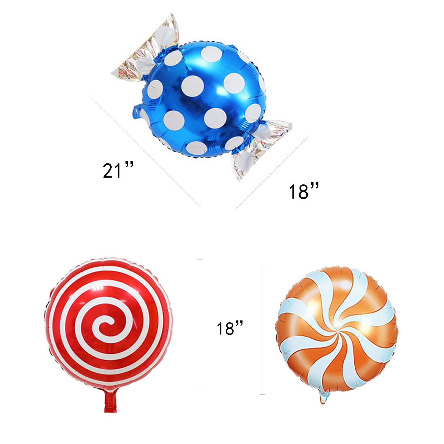 21 Pack Candy Balloons Set - 13 Round Lollipop Balloons & 8 Candy-Shaped Balloons | Candyland Party Decorations | Aluminum Foil Balloons for Birthday, Wedding, Baby Shower (Indoor/Outdoor Decor)