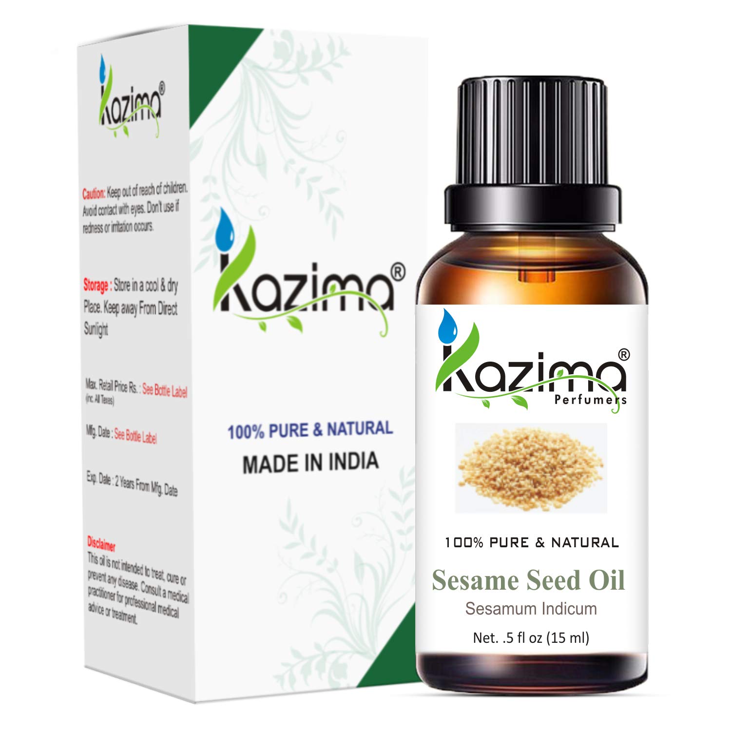 KAZIMA 100% Pure Cold Pressed Castor Oil & Sesame Oil Combo - 15ml Each | Natural Carrier Oil for Hair Growth, Skin Care & Massage | Perfect for DIY Beauty, Aromatherapy & Natural Remedies