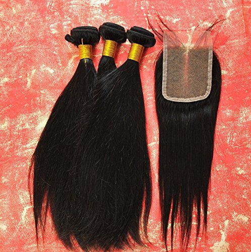 2018 Best 8A Brazilian Virgin Remy Hair Bundles with Lace Closure - Straight Natural Color (8
