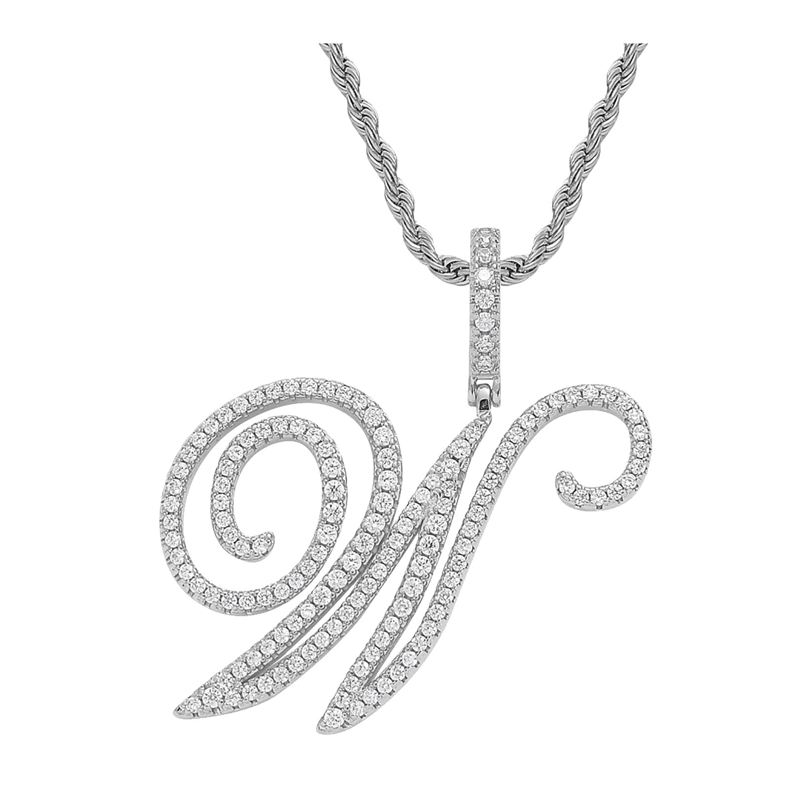 Diamond Letter Pendant Necklace for Men & Women - Hip Hop Style Silver Chain Jewelry with Capital Letter Charms | Perfect for Gifts, Parties, and Everyday Fashion
