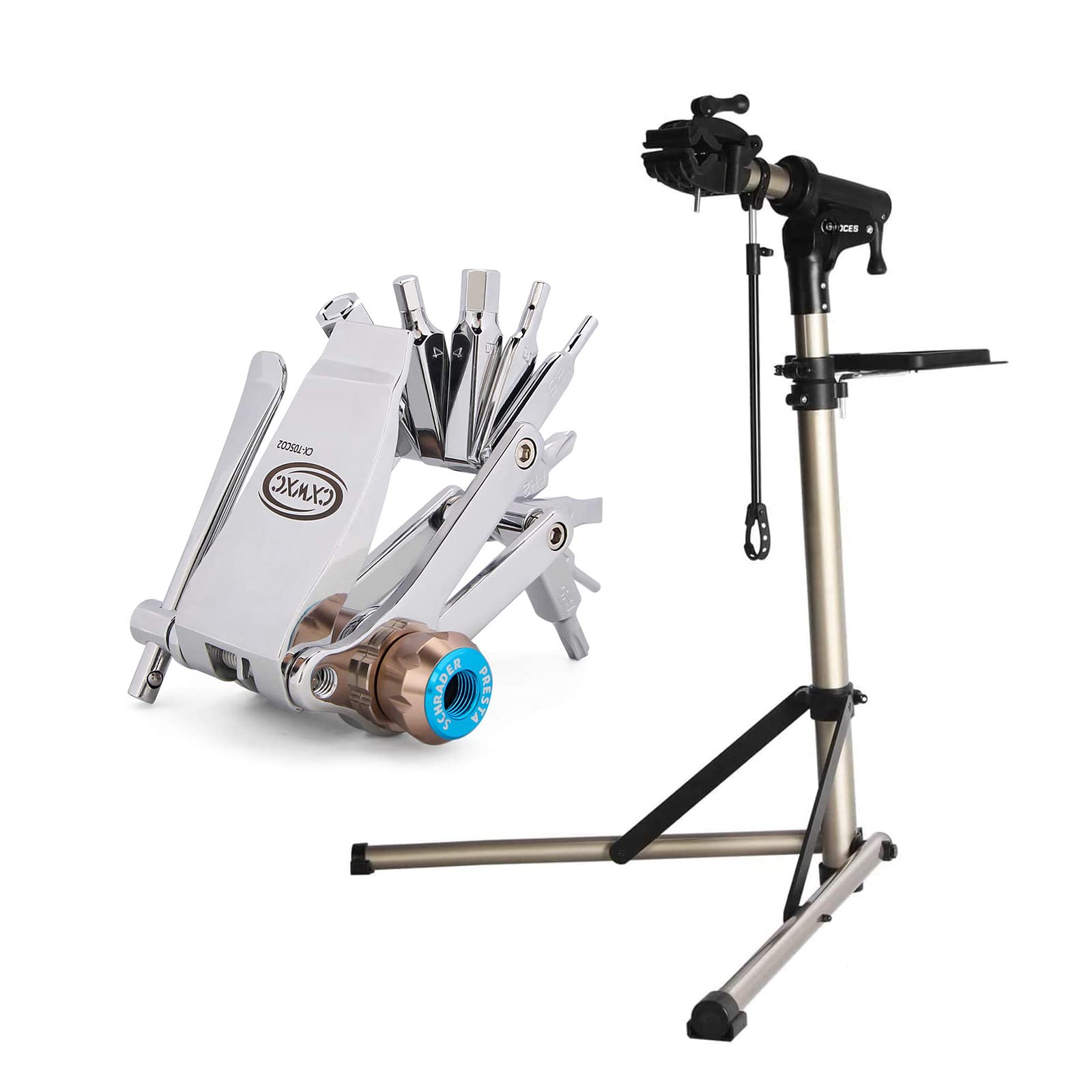 CXWXC Adjustable Height Bicycle Repair Stand with 16-in-1 Multi-Tool - Perfect for Home Bike Maintenance & Outdoor Cycling Repairs