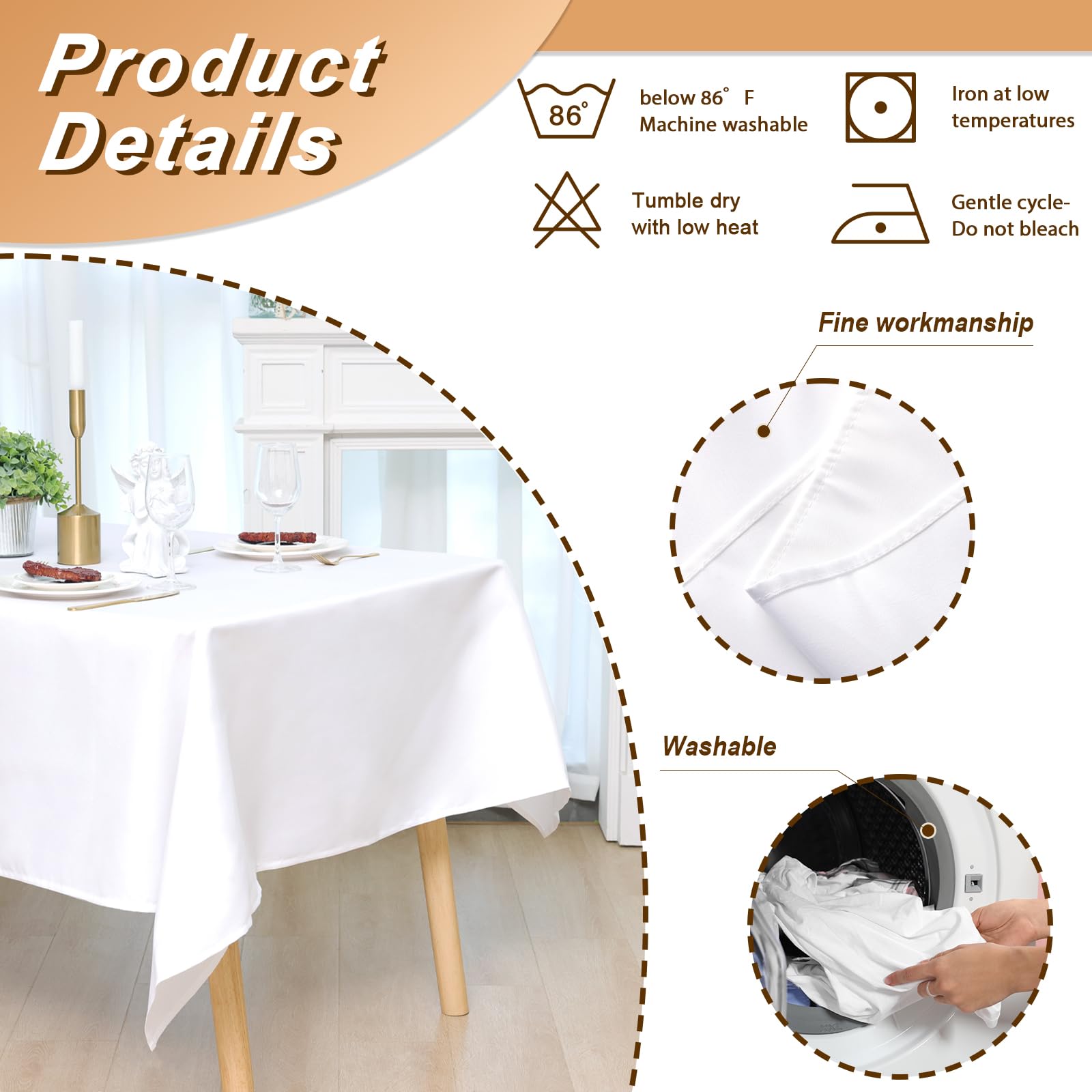 Fixwal 6 Pack White Tablecloth for Rectangle Table - 70 x 120 Inch Polyester Fabric Table Cover for 6-8ft Tables | Perfect for Parties, Banquets, Dining, Weddings & Graduations | Elegant & Durable Table Decor for Home & Events