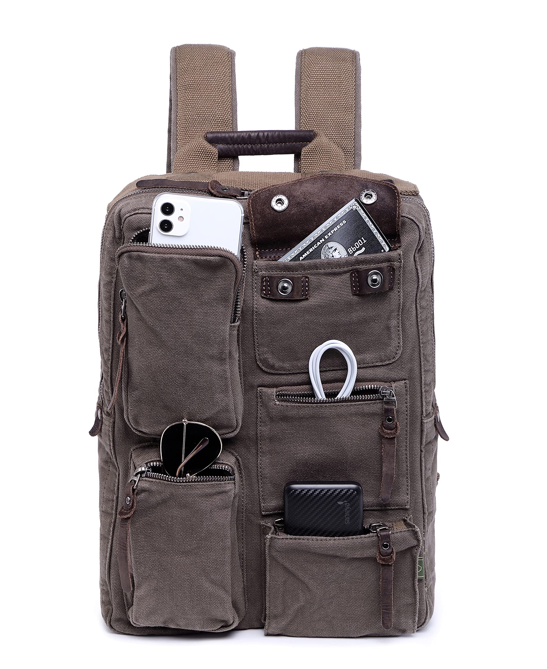 TSD Brand Ridge Valley Canvas Backpack - Durable Army Green School & Travel Backpack for Men & Women - Perfect for College, Hiking & Daily Commute