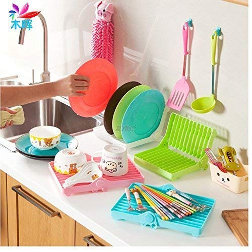 POXEFLIP 12-Slot Foldable Dish Drying Rack - Space Saving Plastic Plate Holder & Drainer for Kitchen Counter - Ideal for Small Apartments, Dorm Rooms, RVs (Multicolor)