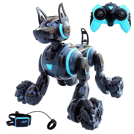YUKAYUGA 2.4G RC Stunt Robot Dog Toy with LED Lights, Sound Effects & Auto Induction - USB Rechargeable Remote Control Robotic Pet for Kids Indoor/Outdoor Play