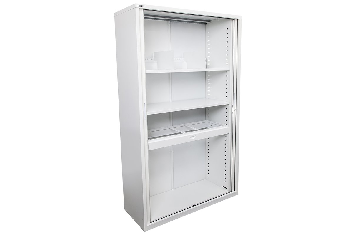 Sonic Tambour Sliding Door Storage Cabinet - White Metal Cabinet 78