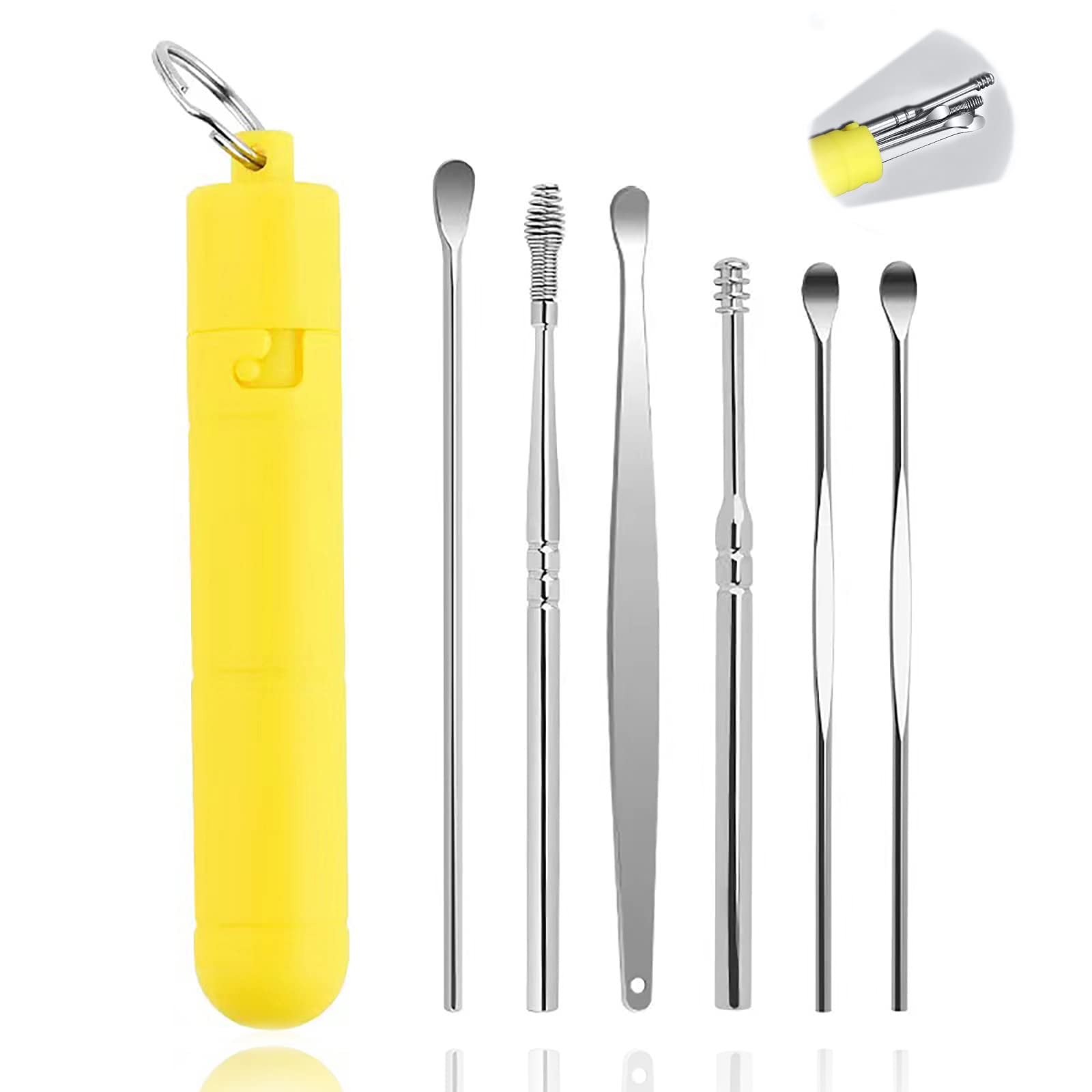 7PCS Professional Ear Wax Removal Kit - Reusable Spiral Ear Cleaner Tools Set with Curette for Safe Earwax Removal at Home | Perfect for Adults & Kids Hygiene Care