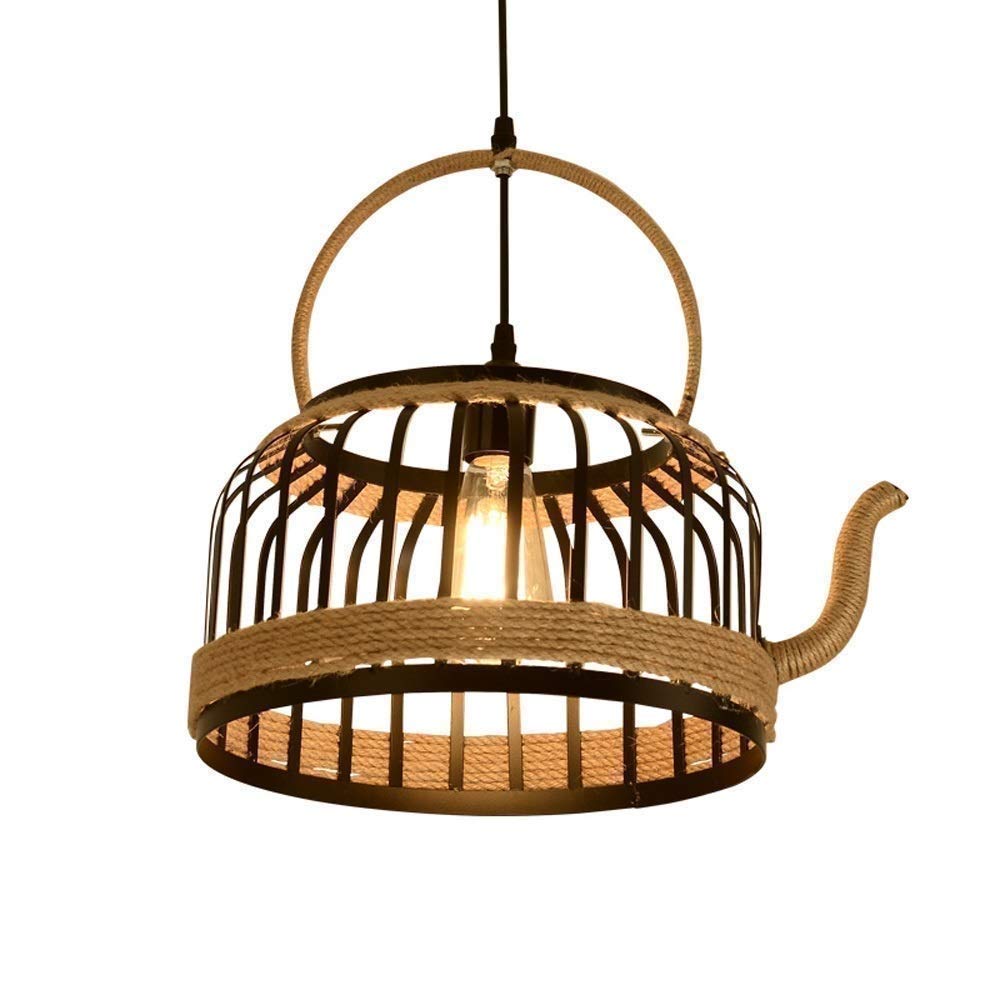 Vintage Industrial Hemp Rope Chandelier Pendant Light - Retro Edison E27 Ceiling Hanging Lamp with Iron Metal Frame for Kitchen Island, Restaurant, Bar & Home Decor | Farmhouse, Loft & Industrial Style Lighting