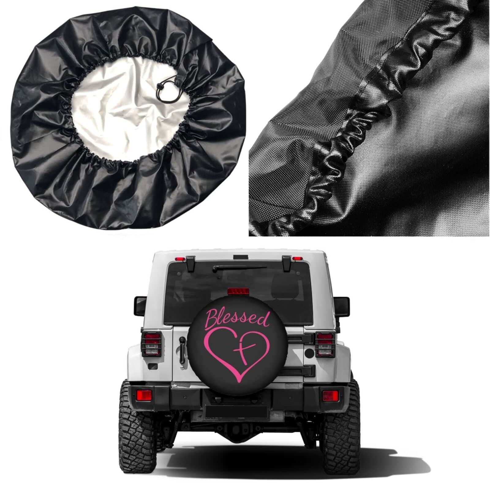 Blessed Heart with Cross Spare Tire Cover - 17 Inch Dustproof Wheel Protector for Trailers, RVs, SUVs & Vehicles | Perfect for Outdoor Travel & Religious Road Trips