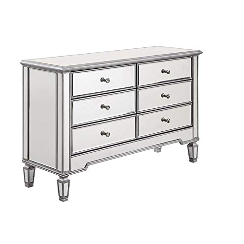 Beaumont Lane 6 Drawer Mirrored Dresser - Elegant Bedroom Furniture with Full-Length Mirror for Home Decor & Organization | Perfect for Master Bedroom, Guest Room, or Apartment