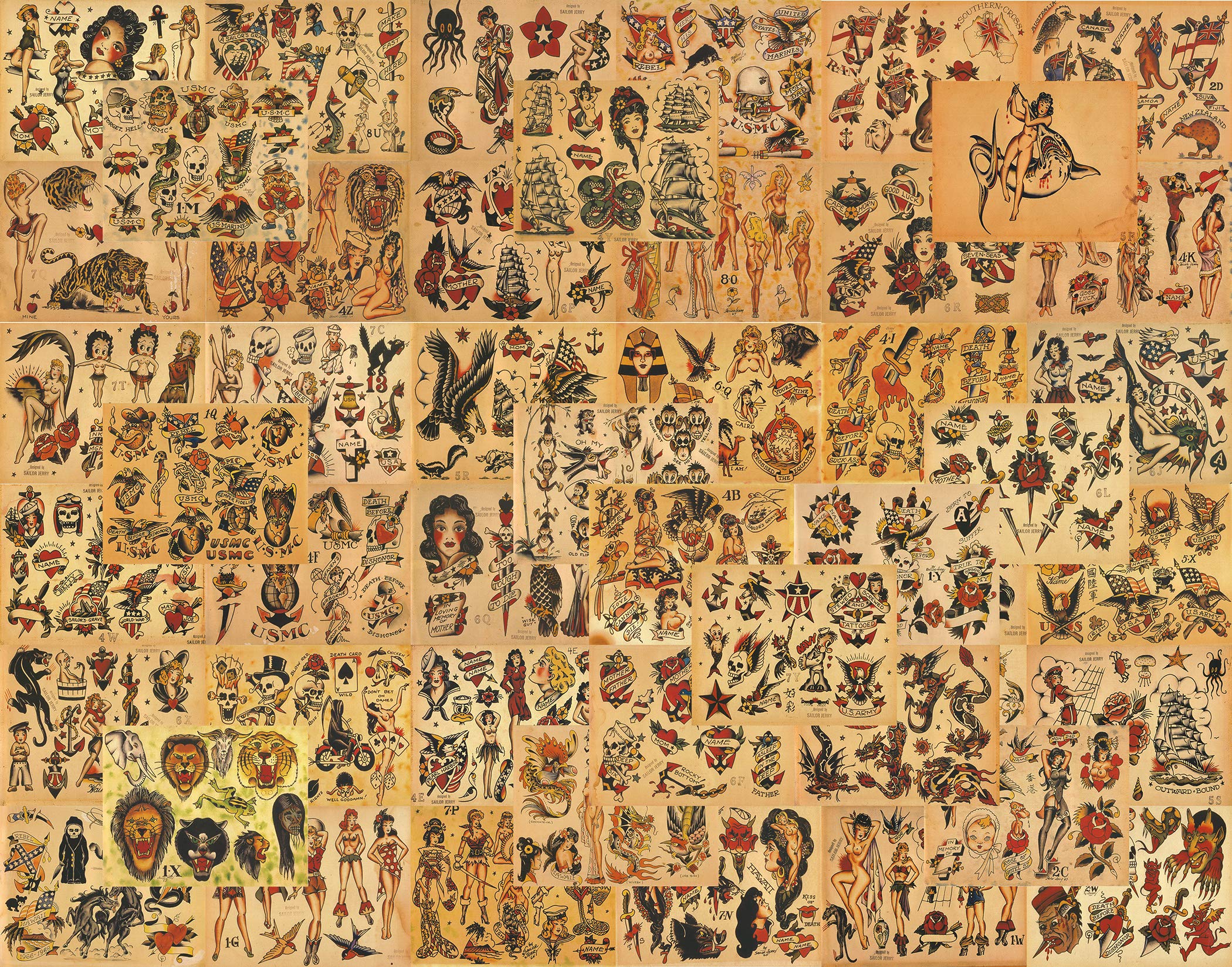Old School Tattoo Flash Sheets - 50 Pack (11x14 Inch) for Tattoo Artists, Tattoo Parlor Decor & Tattoo Design Inspiration