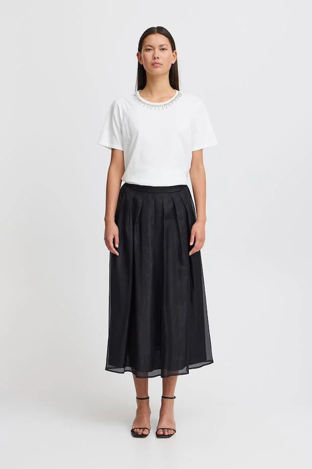 Stylish Meko Midi Skirt for Women - Classic Black Flowy Skirt | Perfect for Office, Date Night & Casual Outfits | Comfortable & Fashionable
