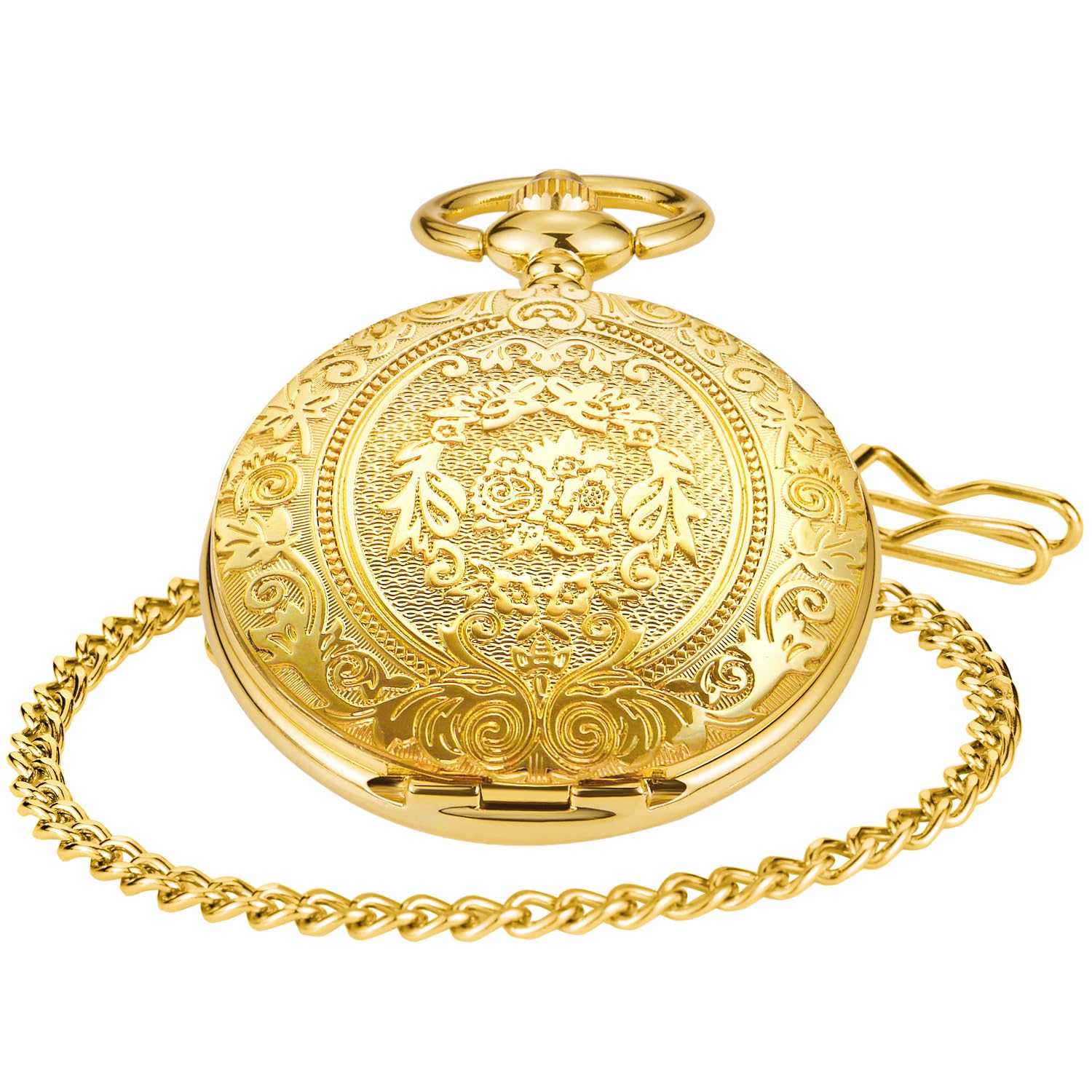 Gold Roman Numeral Pocket Watch with Chain for Men - Vintage Gift & Wedding Accessory